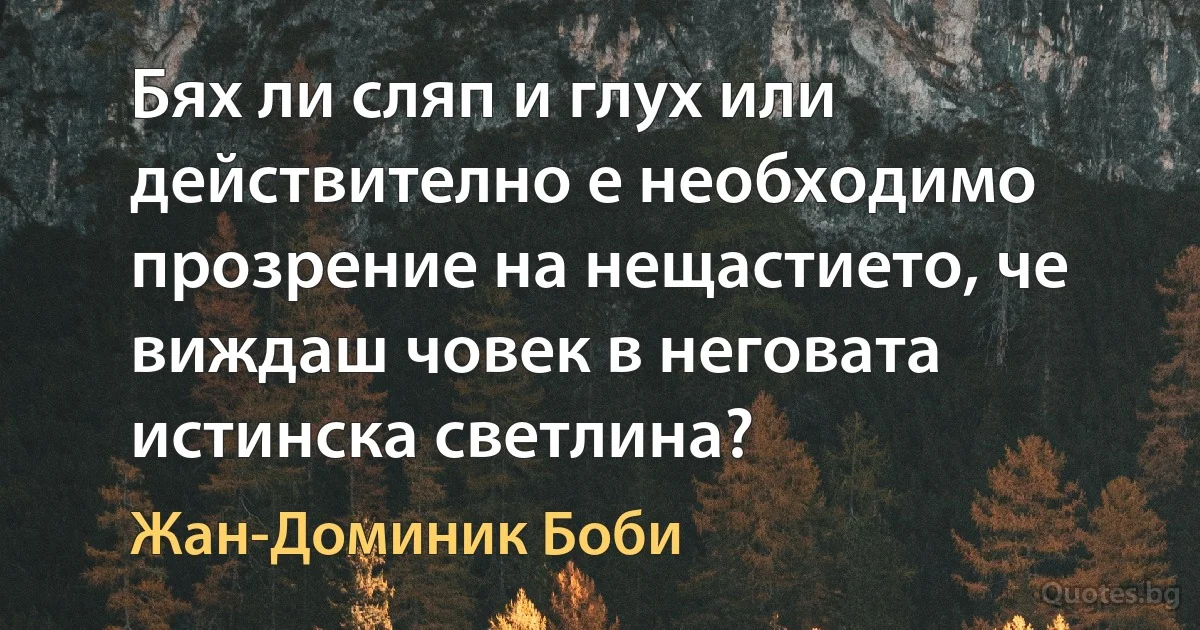 Бях ли сляп и глух или действително е необходимо прозрение на нещастието, че виждаш човек в неговата истинска светлина? (Жан-Доминик Боби)