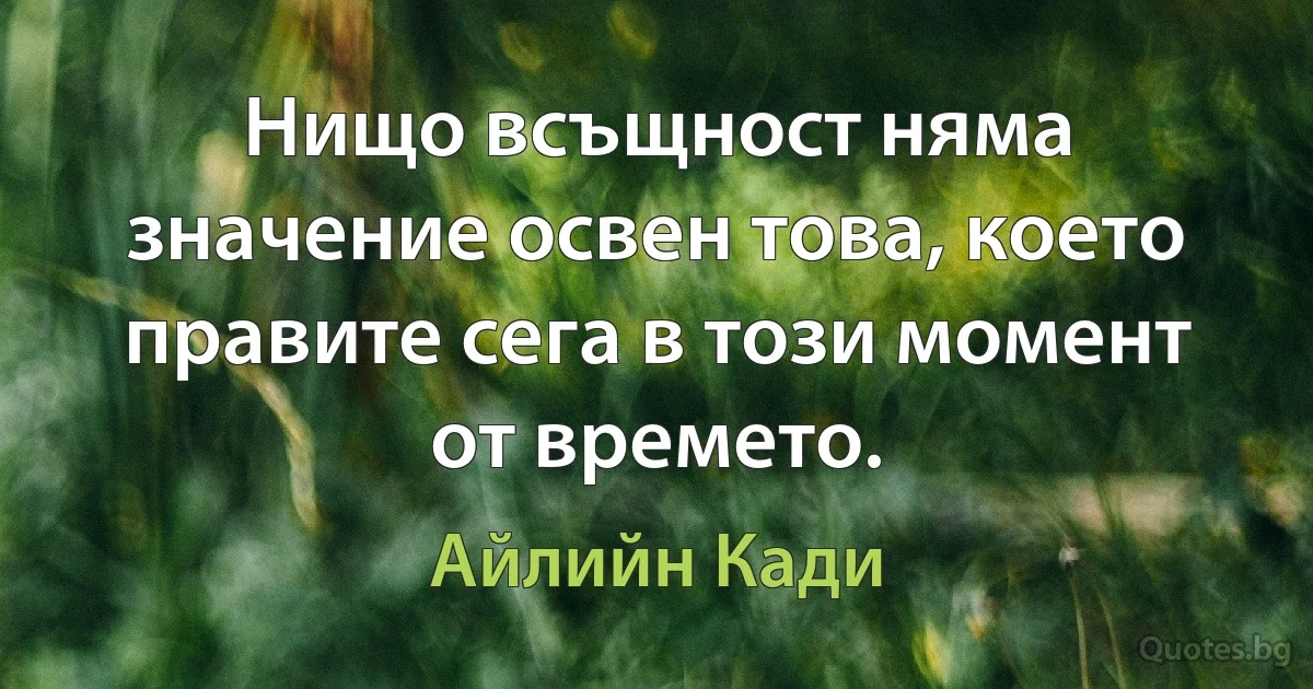 Нищо всъщност няма значение освен това, което правите сега в този момент от времето. (Айлийн Кади)