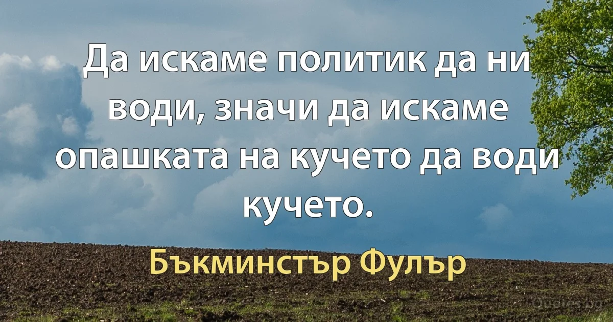 Да искаме политик да ни води, значи да искаме опашката на кучето да води кучето. (Бъкминстър Фулър)