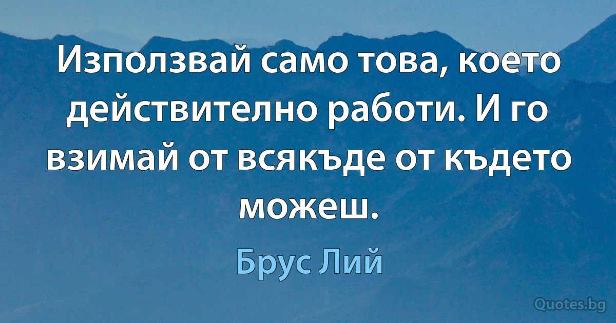 Използвай само това, което действително работи. И го взимай от всякъде от където можеш. (Брус Лий)