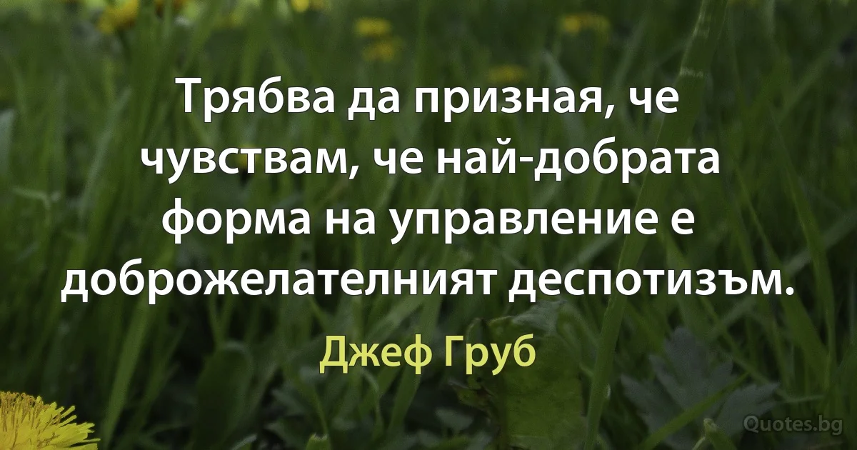 Трябва да призная, че чувствам, че най-добрата форма на управление е доброжелателният деспотизъм. (Джеф Груб)