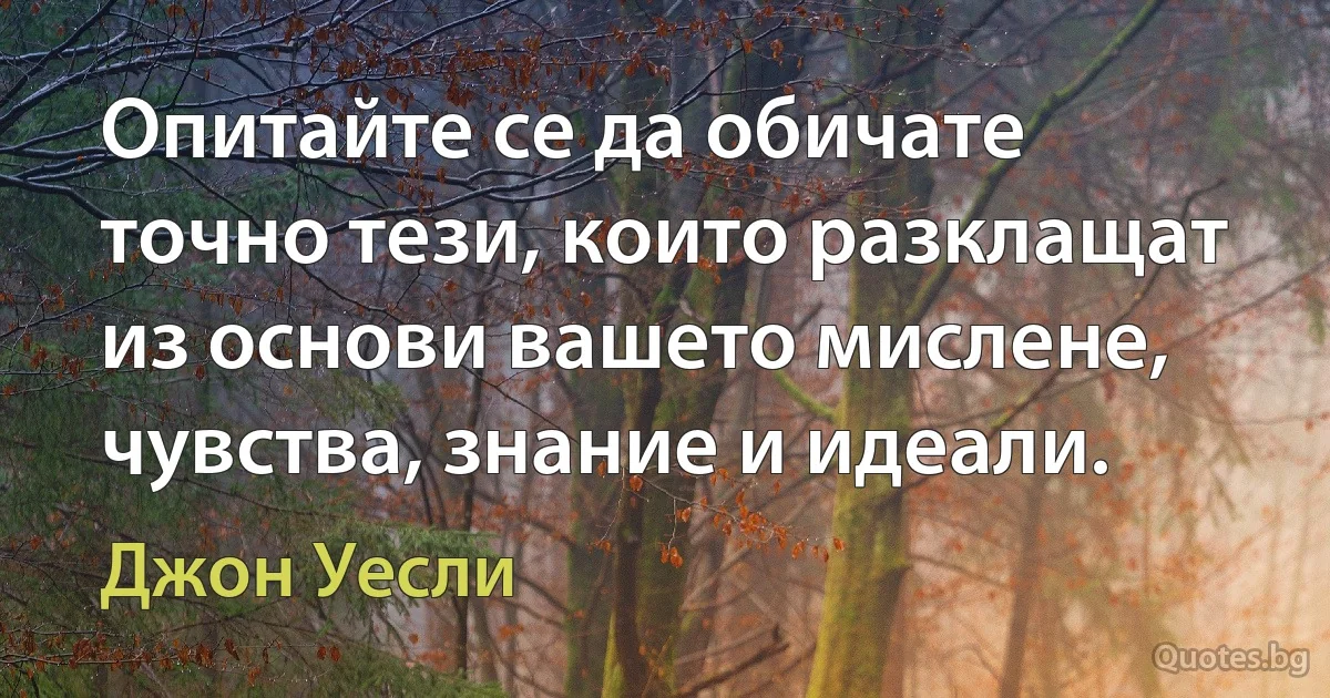 Опитайте се да обичате точно тези, които разклащат из основи вашето мислене, чувства, знание и идеали. (Джон Уесли)