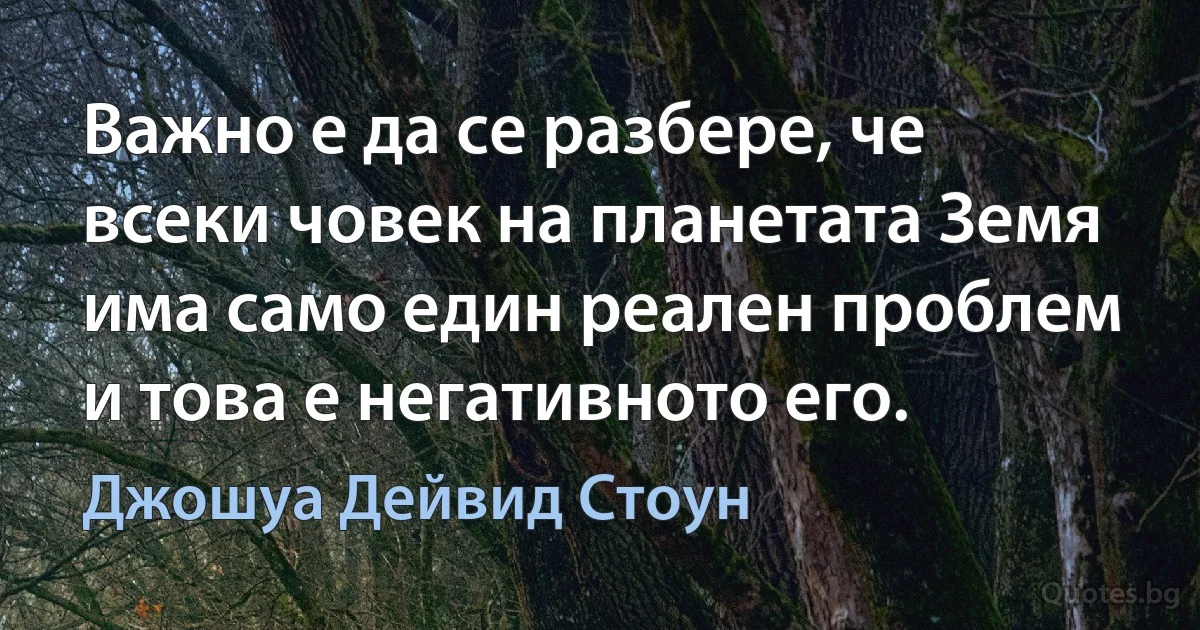 Важно е да се разбере, че всеки човек на планетата Земя има само един реален проблем и това е негативното его. (Джошуа Дейвид Стоун)