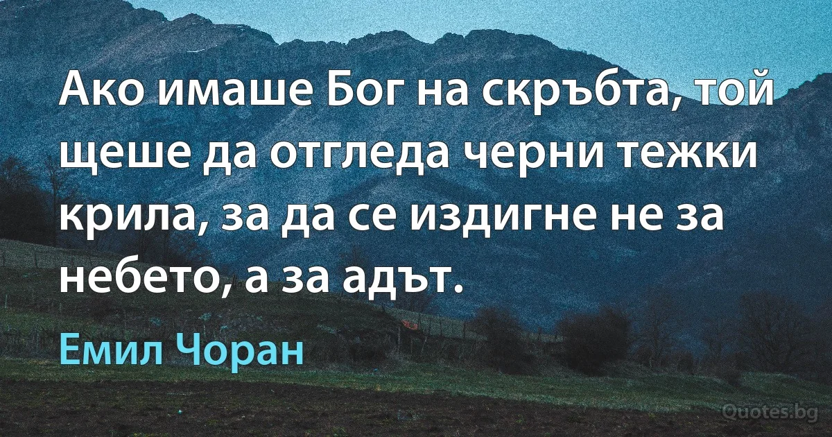 Ако имаше Бог на скръбта, той щеше да отгледа черни тежки крила, за да се издигне не за небето, а за адът. (Емил Чоран)