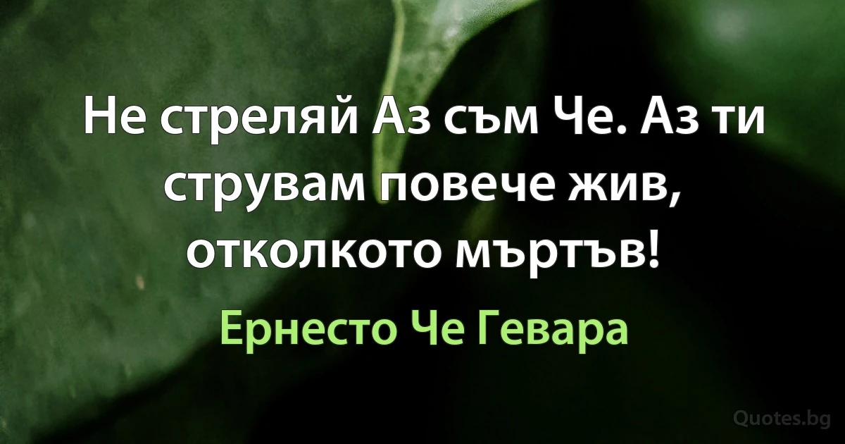 Не стреляй Аз съм Че. Аз ти струвам повече жив, отколкото мъртъв! (Ернесто Че Гевара)