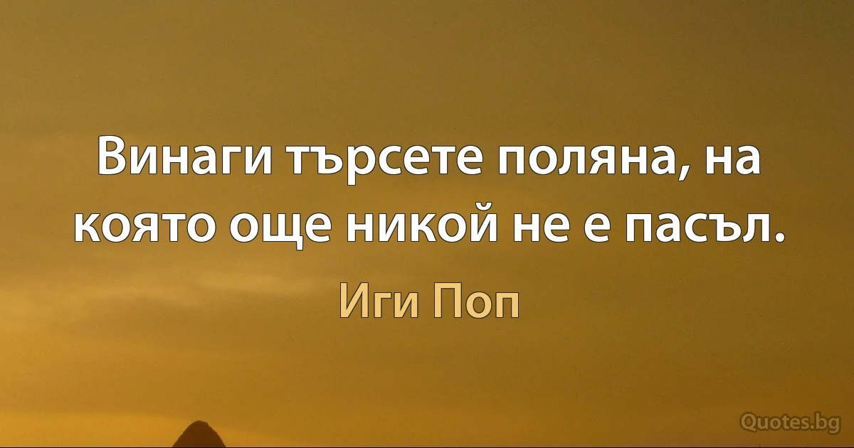 Винаги търсете поляна, на която още никой не е пасъл. (Иги Поп)