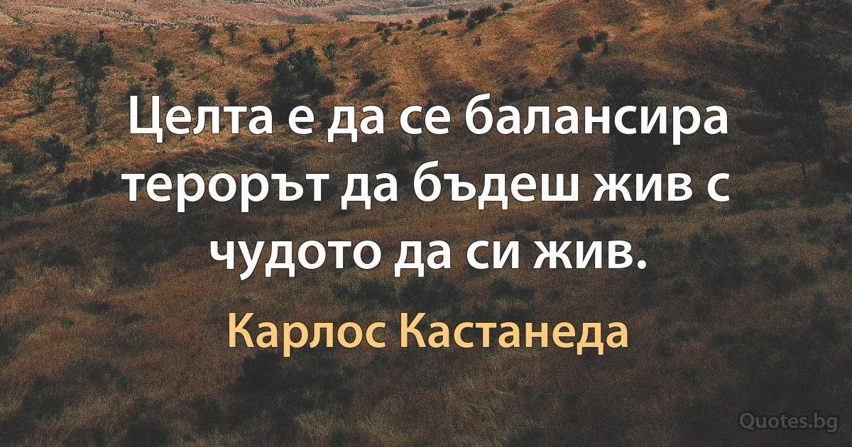 Целта е да се балансира терорът да бъдеш жив с чудото да си жив. (Карлос Кастанеда)