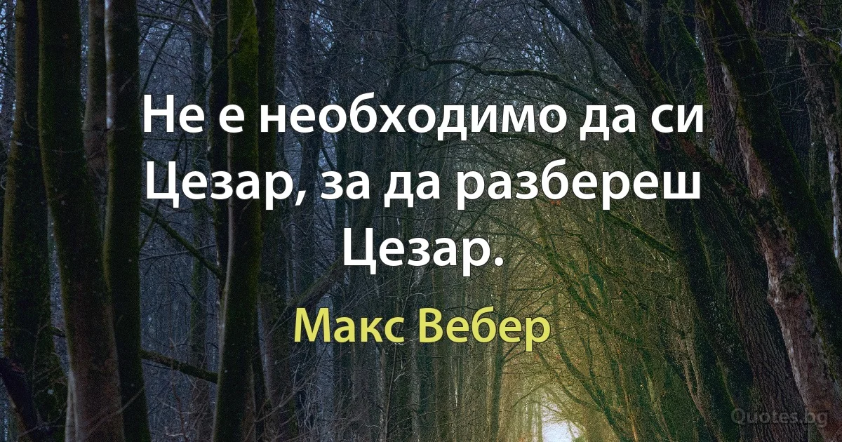 Не е необходимо да си Цезар, за да разбереш Цезар. (Макс Вебер)