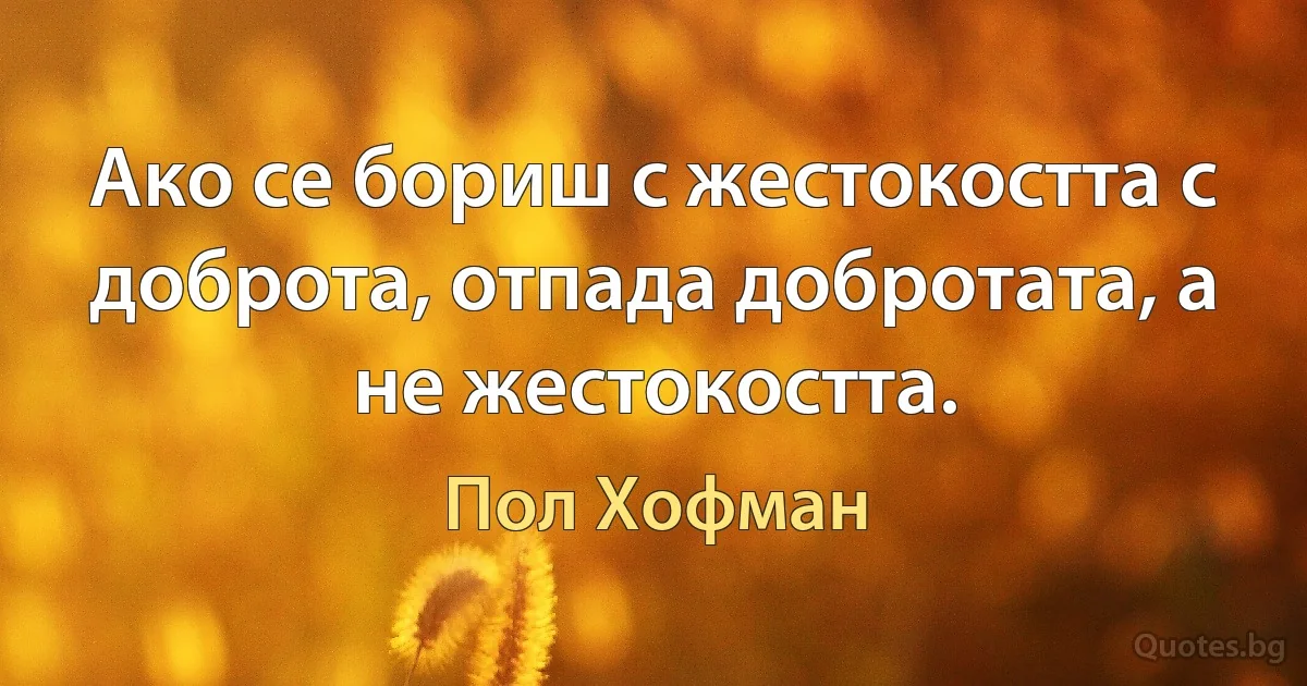 Ако се бориш с жестокостта с доброта, отпада добротата, а не жестокостта. (Пол Хофман)