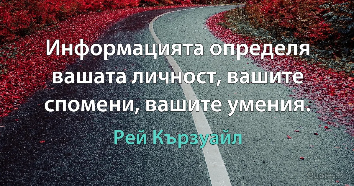 Информацията определя вашата личност, вашите спомени, вашите умения. (Рей Кързуайл)