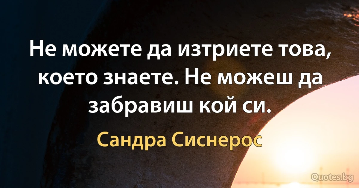 Не можете да изтриете това, което знаете. Не можеш да забравиш кой си. (Сандра Сиснерос)