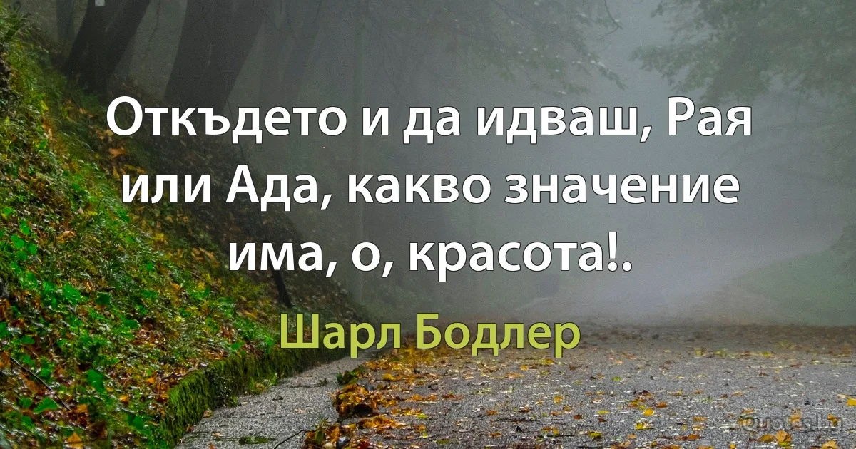 Откъдето и да идваш, Рая или Ада, какво значение има, о, красота!. (Шарл Бодлер)