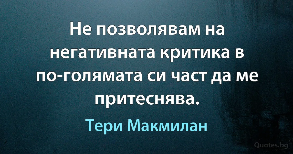 Не позволявам на негативната критика в по-голямата си част да ме притеснява. (Тери Макмилан)