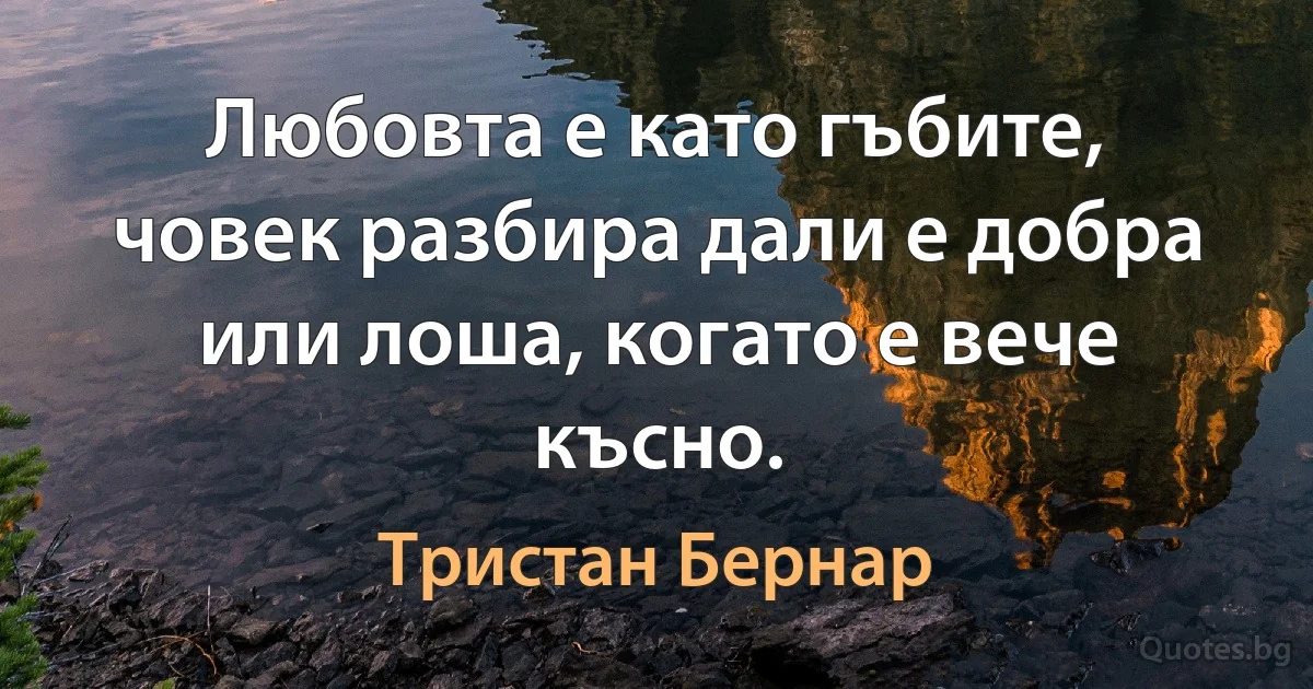 Любовта е като гъбите, човек разбира дали е добра или лоша, когато е вече късно. (Тристан Бернар)