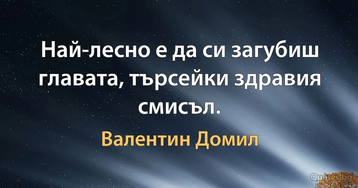 Най-лесно е да си загубиш главата, търсейки здравия смисъл. (Валентин Домил)