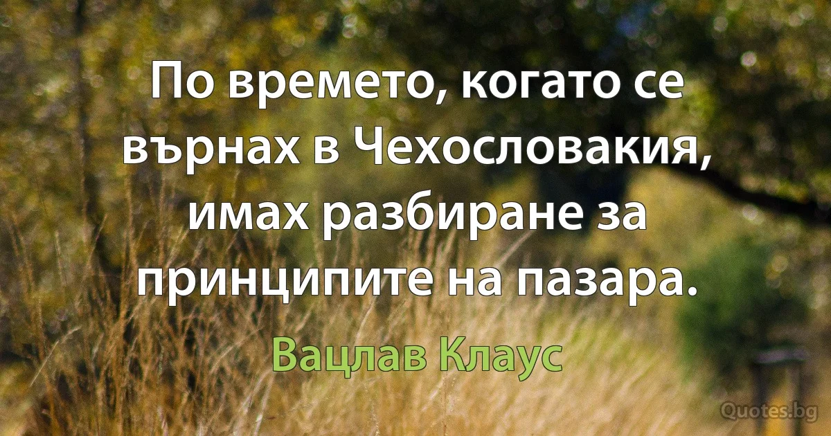 По времето, когато се върнах в Чехословакия, имах разбиране за принципите на пазара. (Вацлав Клаус)