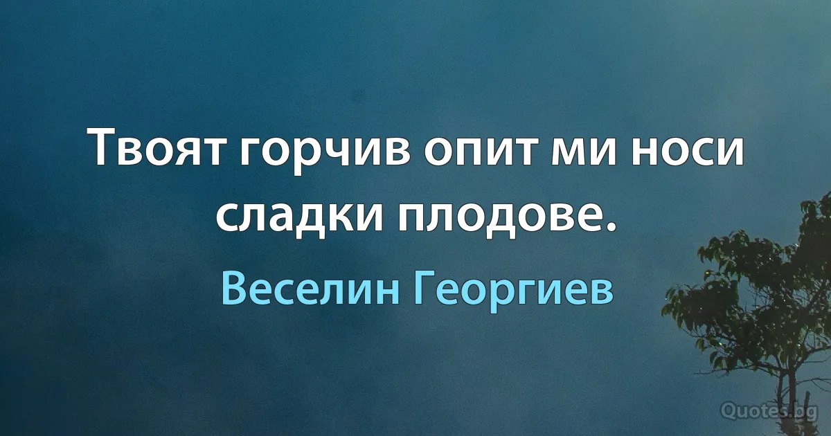 Твоят горчив опит ми носи сладки плодове. (Веселин Георгиев)