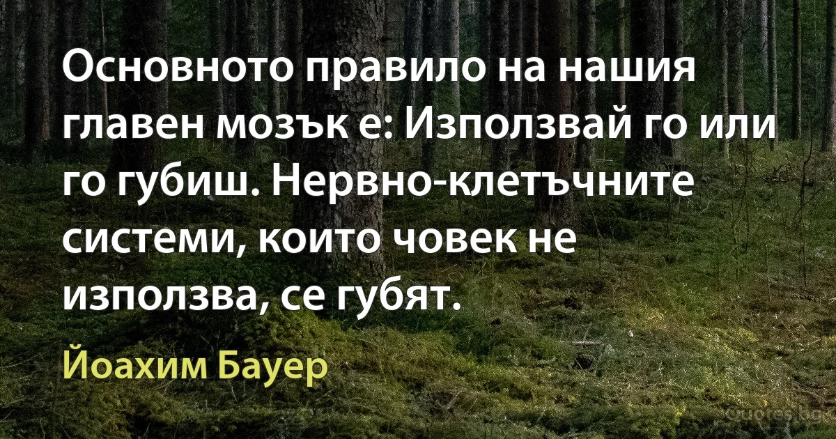 Основното правило на нашия главен мозък е: Използвай го или го губиш. Нервно-клетъчните системи, които човек не използва, се губят. (Йоахим Бауер)