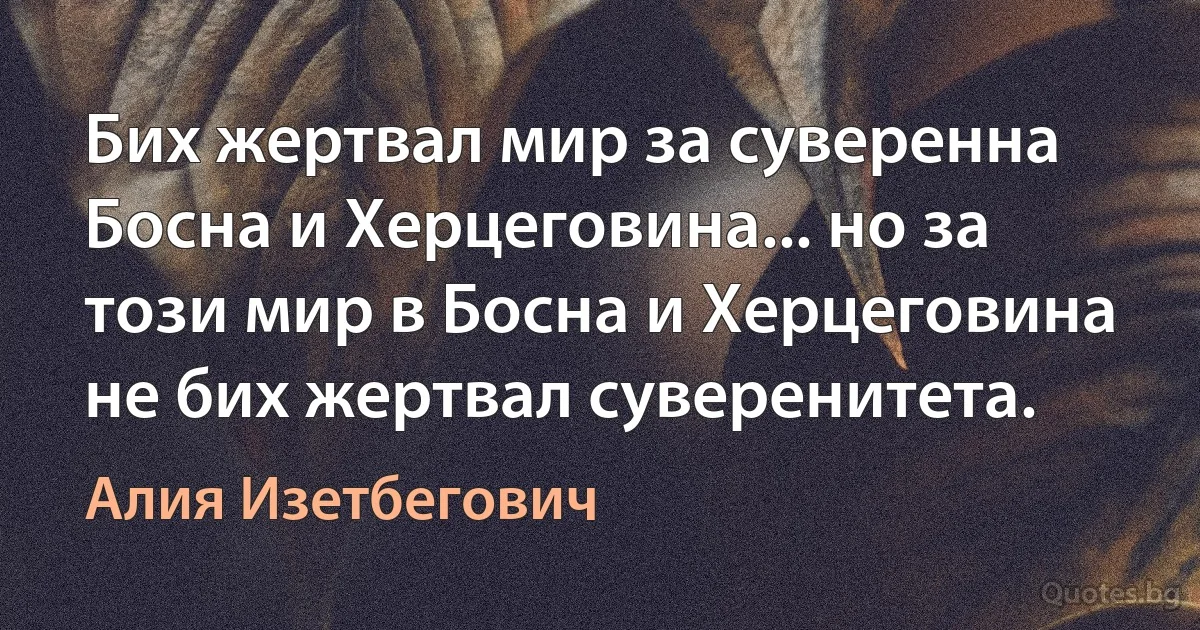 Бих жертвал мир за суверенна Босна и Херцеговина... но за този мир в Босна и Херцеговина не бих жертвал суверенитета. (Алия Изетбегович)