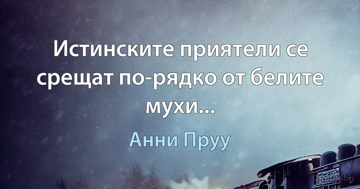 Истинските приятели се срещат по-рядко от белите мухи... (Анни Пруу)