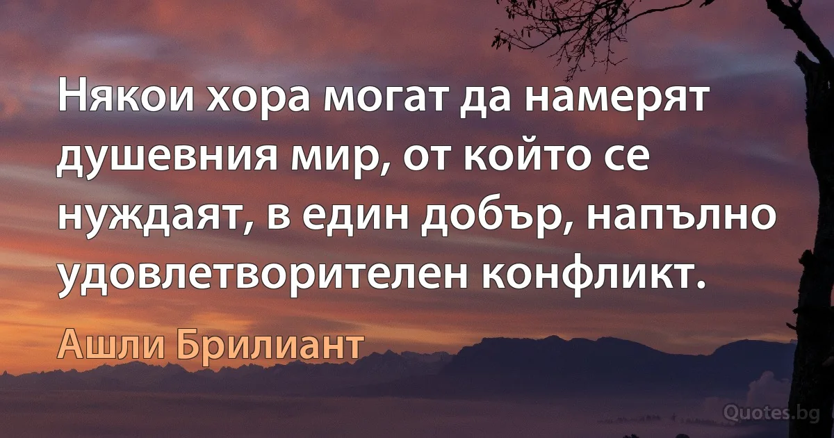 Някои хора могат да намерят душевния мир, от който се нуждаят, в един добър, напълно удовлетворителен конфликт. (Ашли Брилиант)