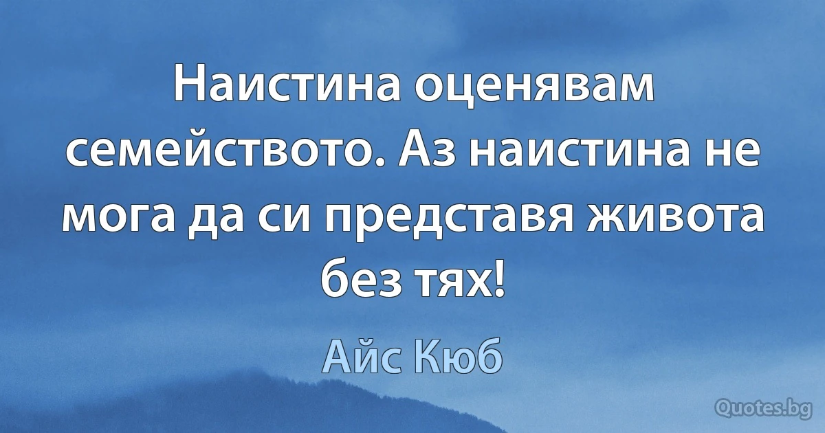 Наистина оценявам семейството. Аз наистина не мога да си представя живота без тях! (Айс Кюб)