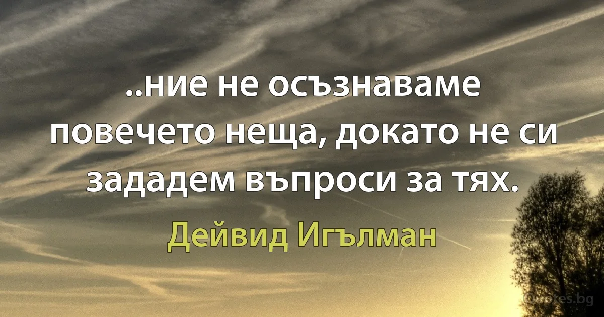 ..ние не осъзнаваме повечето неща, докато не си зададем въпроси за тях. (Дейвид Игълман)