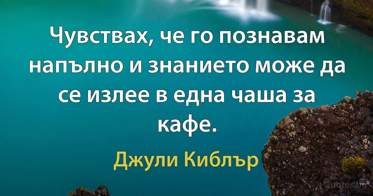 Чувствах, че го познавам напълно и знанието може да се излее в една чаша за кафе. (Джули Киблър)