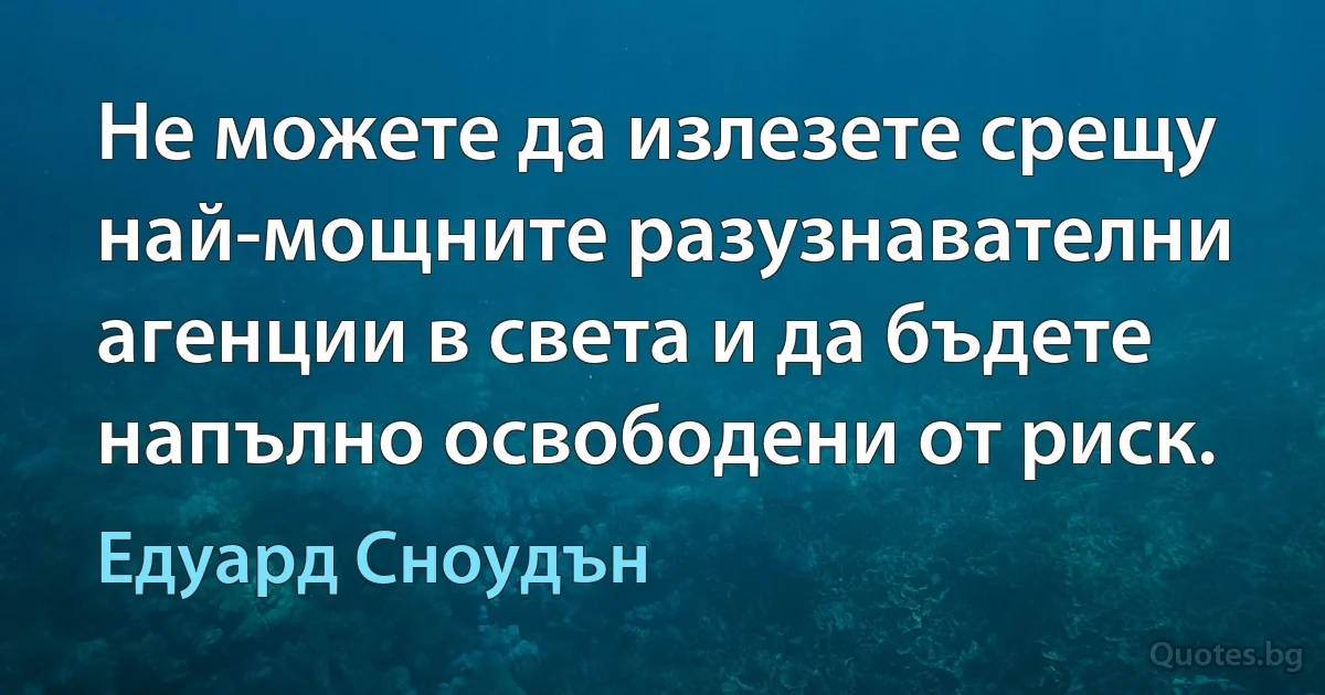 Не можете да излезете срещу най-мощните разузнавателни агенции в света и да бъдете напълно освободени от риск. (Едуард Сноудън)