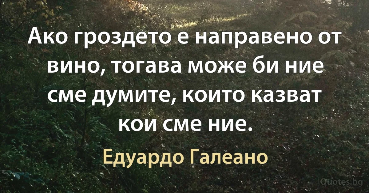 Ако гроздето е направено от вино, тогава може би ние сме думите, които казват кои сме ние. (Едуардо Галеано)