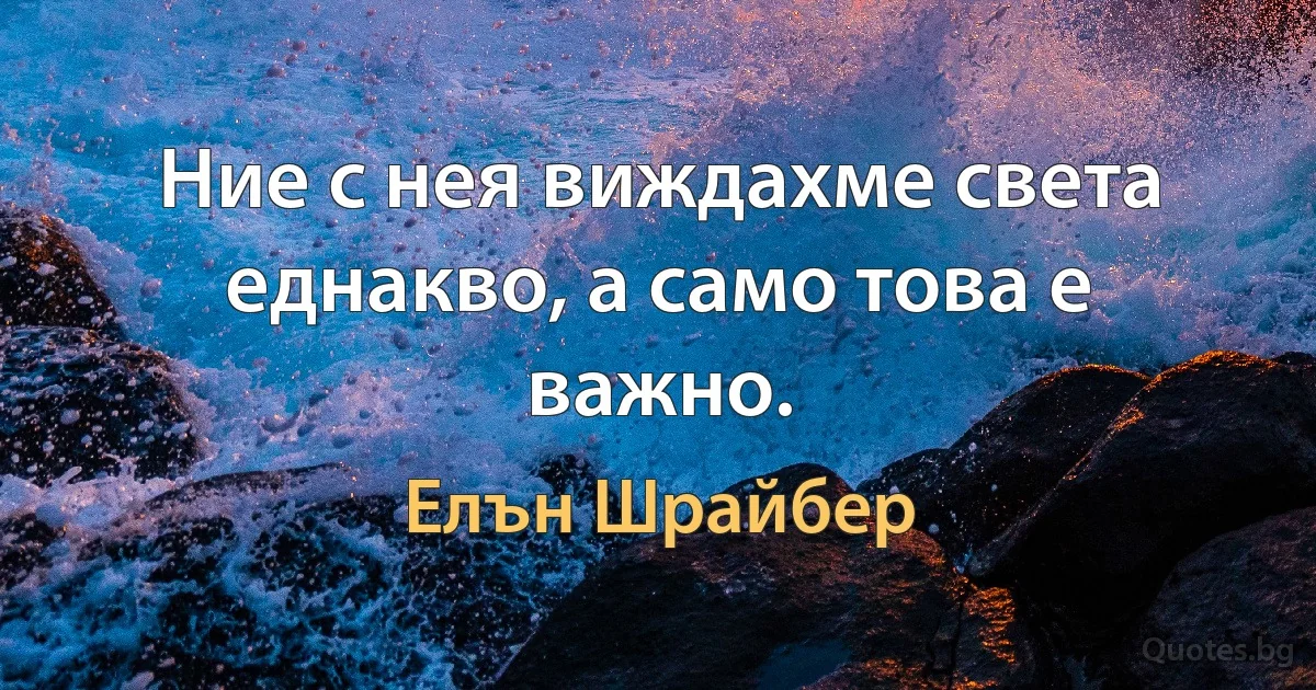 Ние с нея виждахме света еднакво, а само това е важно. (Елън Шрайбер)