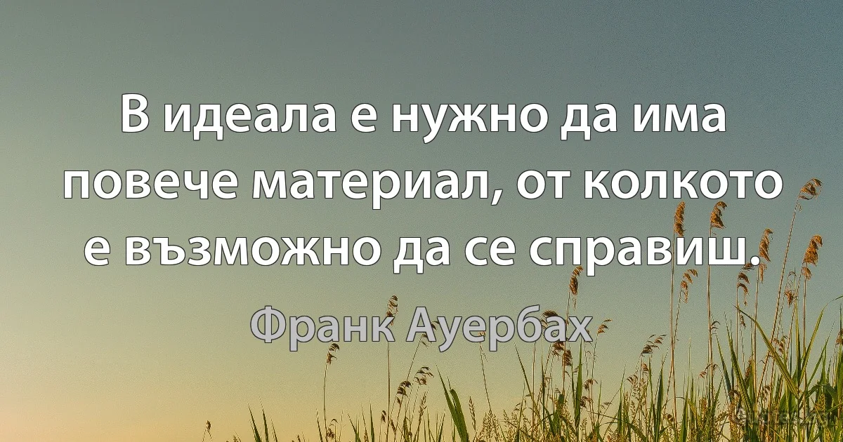 В идеала е нужно да има повече материал, от колкото е възможно да се справиш. (Франк Ауербах)