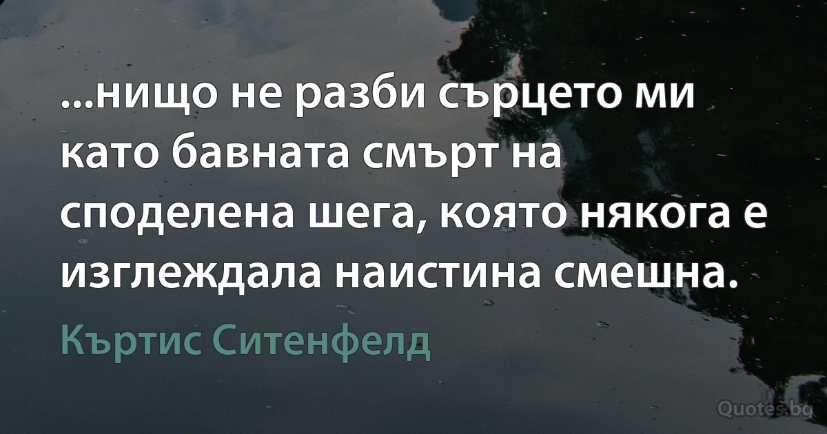 ...нищо не разби сърцето ми като бавната смърт на споделена шега, която някога е изглеждала наистина смешна. (Къртис Ситенфелд)