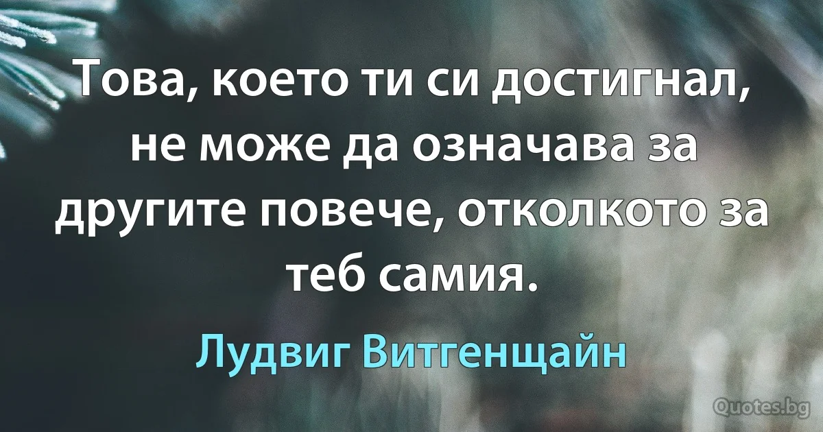 Това, което ти си достигнал, не може да означава за другите повече, отколкото за теб самия. (Лудвиг Витгенщайн)