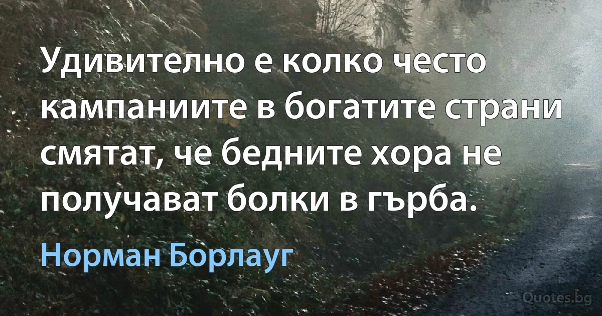 Удивително е колко често кампаниите в богатите страни смятат, че бедните хора не получават болки в гърба. (Норман Борлауг)