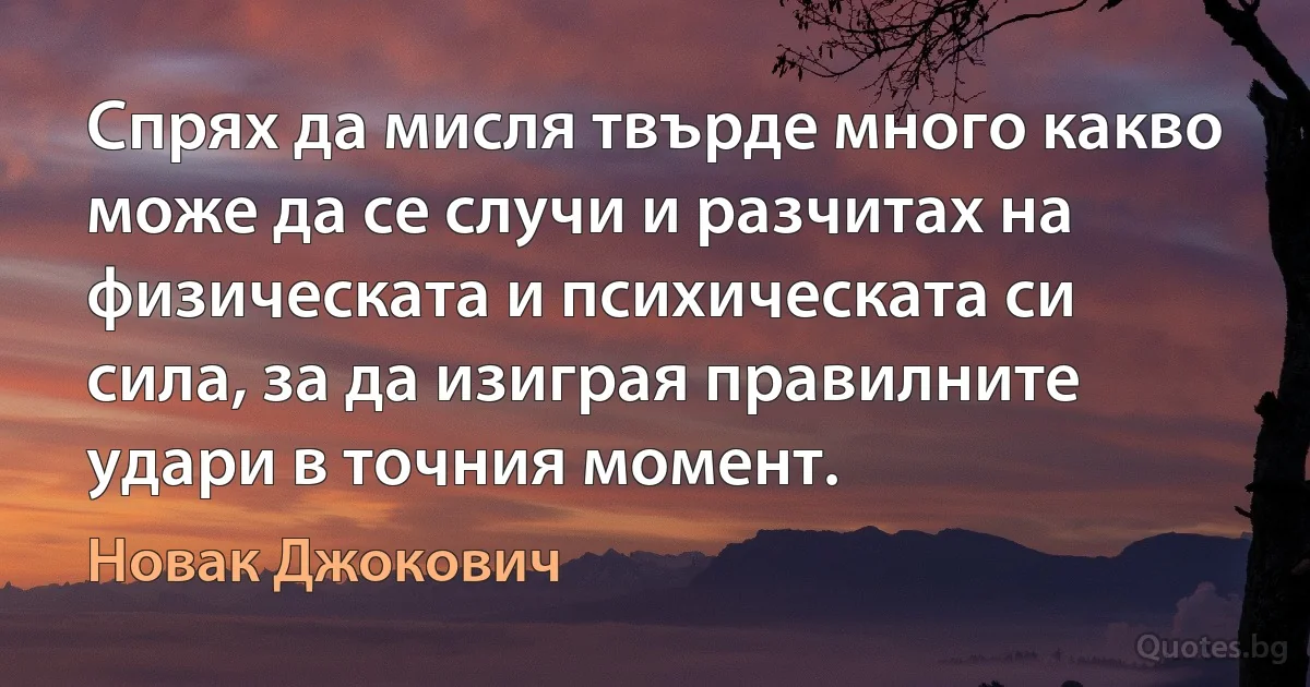 Спрях да мисля твърде много какво може да се случи и разчитах на физическата и психическата си сила, за да изиграя правилните удари в точния момент. (Новак Джокович)