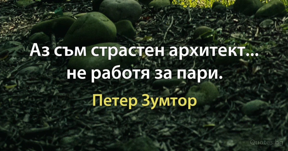 Аз съм страстен архитект... не работя за пари. (Петер Зумтор)