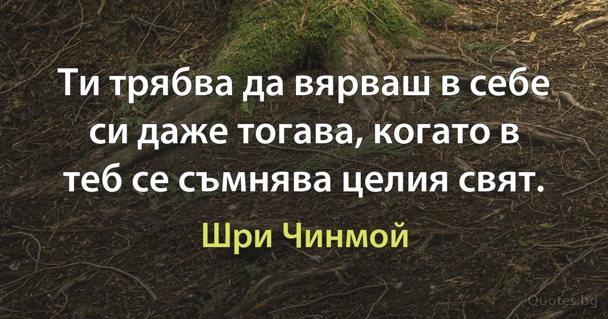 Ти трябва да вярваш в себе си даже тогава, когато в теб се съмнява целия свят. (Шри Чинмой)