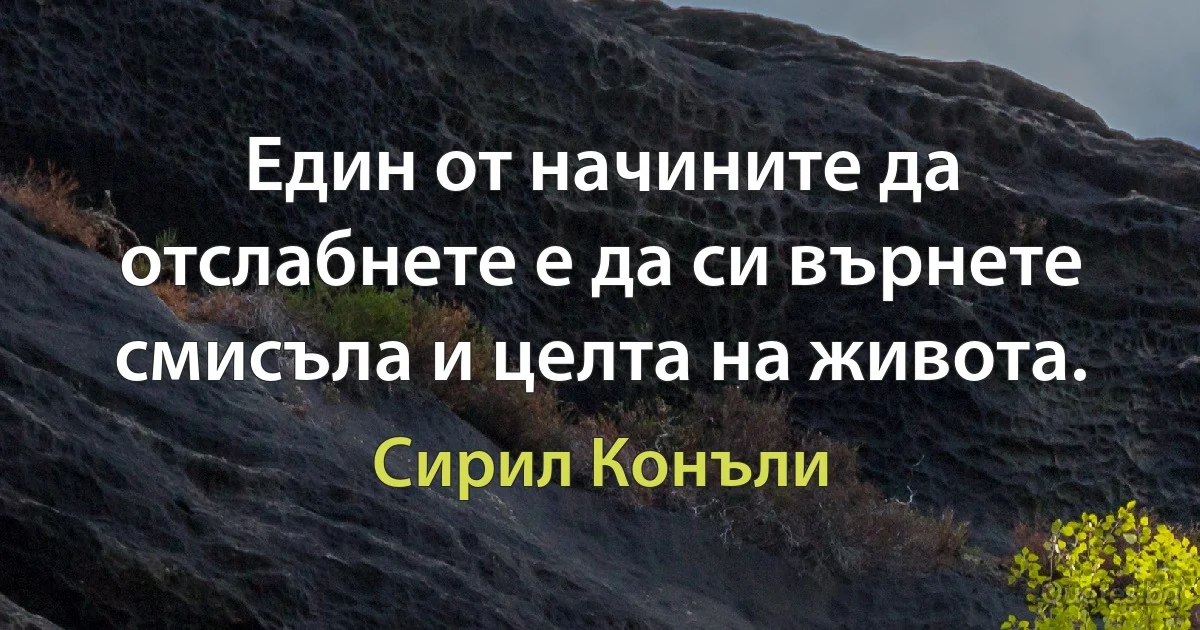 Един от начините да отслабнете е да си върнете смисъла и целта на живота. (Сирил Конъли)