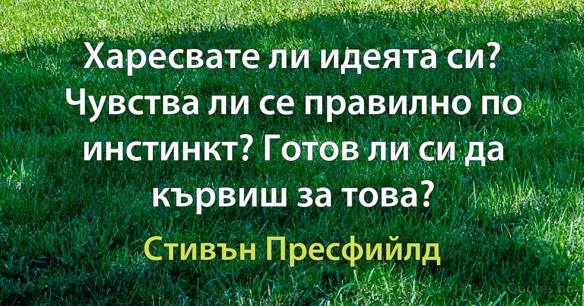 Харесвате ли идеята си? Чувства ли се правилно по инстинкт? Готов ли си да кървиш за това? (Стивън Пресфийлд)