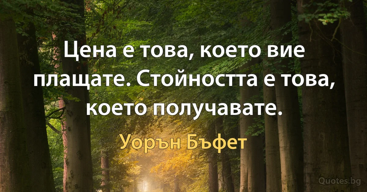 Цена е това, което вие плащате. Стойността е това, което получавате. (Уорън Бъфет)