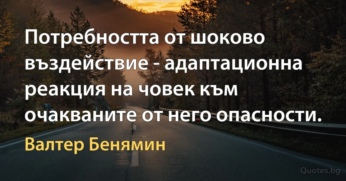 Потребността от шоково въздействие - адаптационна реакция на човек към очакваните от него опасности. (Валтер Бенямин)