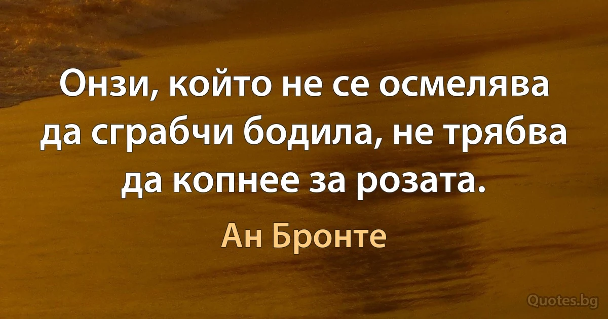 Онзи, който не се осмелява да сграбчи бодила, не трябва да копнее за розата. (Ан Бронте)