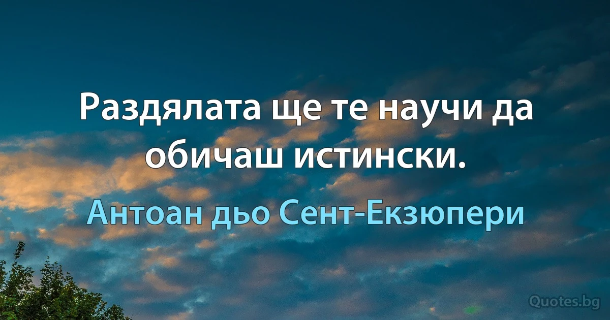 Раздялата ще те научи да обичаш истински. (Антоан дьо Сент-Екзюпери)