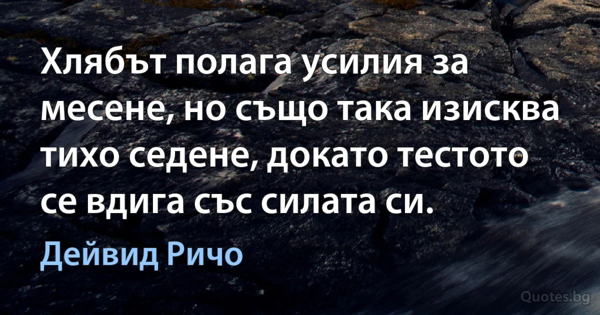 Хлябът полага усилия за месене, но също така изисква тихо седене, докато тестото се вдига със силата си. (Дейвид Ричо)