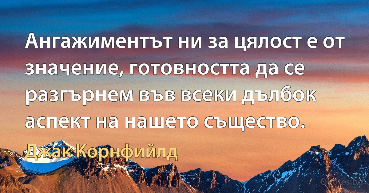 Ангажиментът ни за цялост е от значение, готовността да се разгърнем във всеки дълбок аспект на нашето същество. (Джак Корнфийлд)