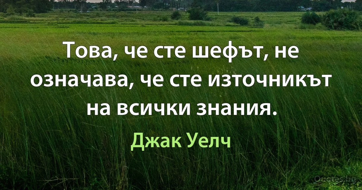 Това, че сте шефът, не означава, че сте източникът на всички знания. (Джак Уелч)