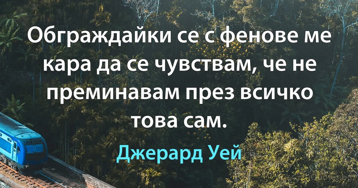 Обграждайки се с фенове ме кара да се чувствам, че не преминавам през всичко това сам. (Джерард Уей)