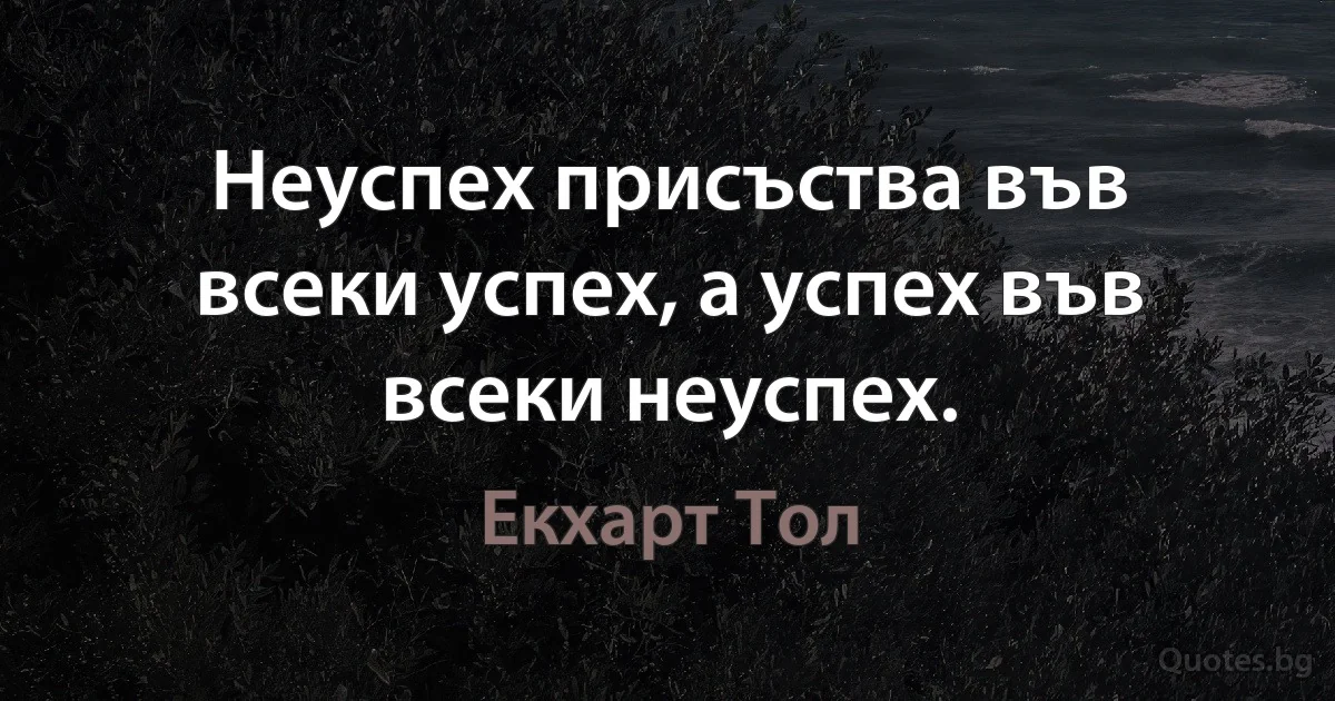 Неуспех присъства във всеки успех, а успех във всеки неуспех. (Екхарт Тол)