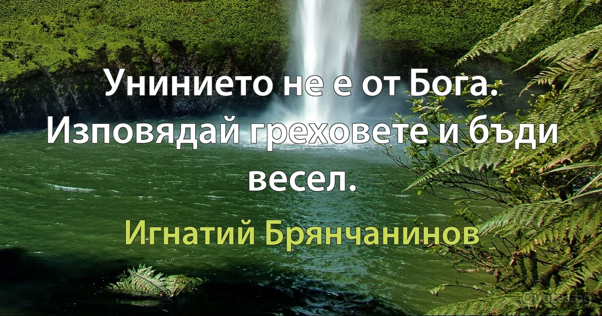 Унинието не е от Бога. Изповядай греховете и бъди весел. (Игнатий Брянчанинов)